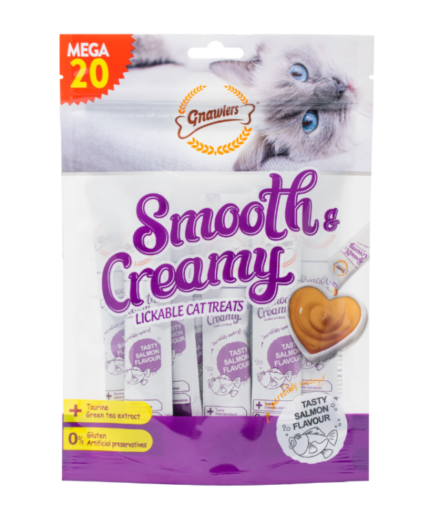 Gnawlers Smooth & Creamy Cat Treats Salmon Flavor with Green Tea Extracts 20 x 15g