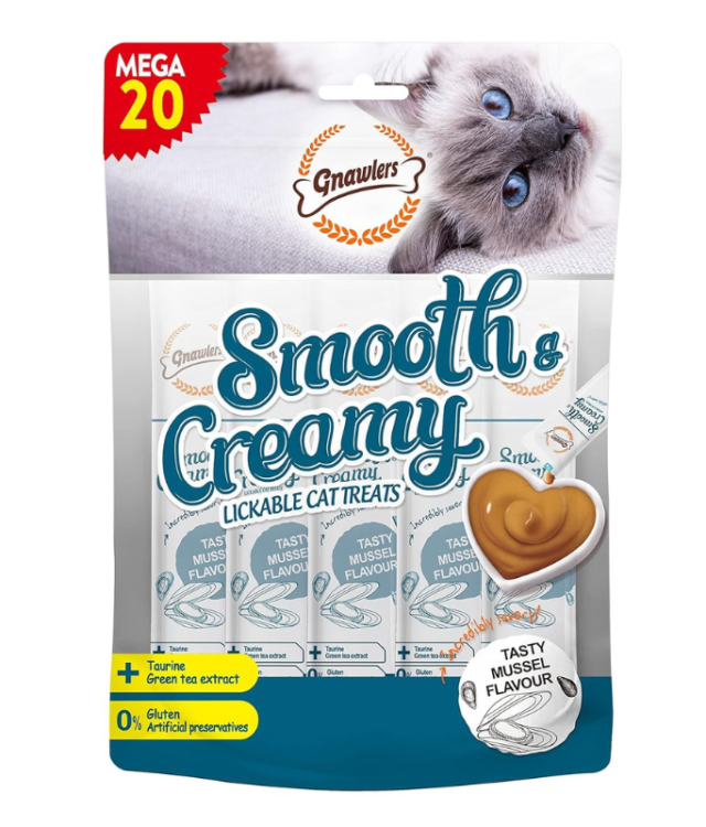 Gnawlers Smooth & Creamy Cat Treats Mussel Flavor with Green Tea Extracts 20 x 15g